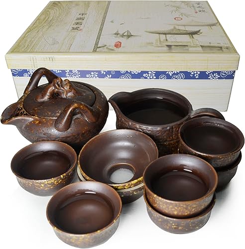 Teapot Teacup Gaiwan Chinese Gongfu Tea Set Vintage Dragon Colorido Esmalte Porcelana Caja de regalo (7.4fl oz tetera)