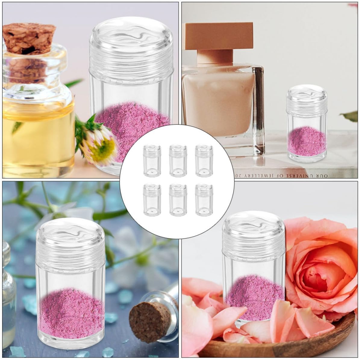 Plastic Loose Powder Bottles with Flip-lid Design 6pcs 10ml and Good Sealing Portable Cosmetic Powder Holders for DIY Makeup and Prickly Heat Storage