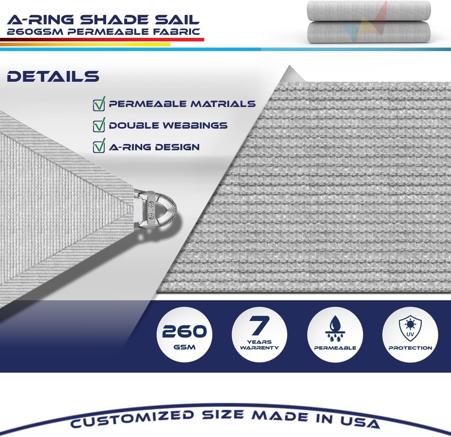 Windscreen4less 20' x 20' x 20' Sun Shade Sail with A-Ring Wire Rope Triangle Outdoor Shade Cover for Deck Backyard Patio Garden (Light Gray)