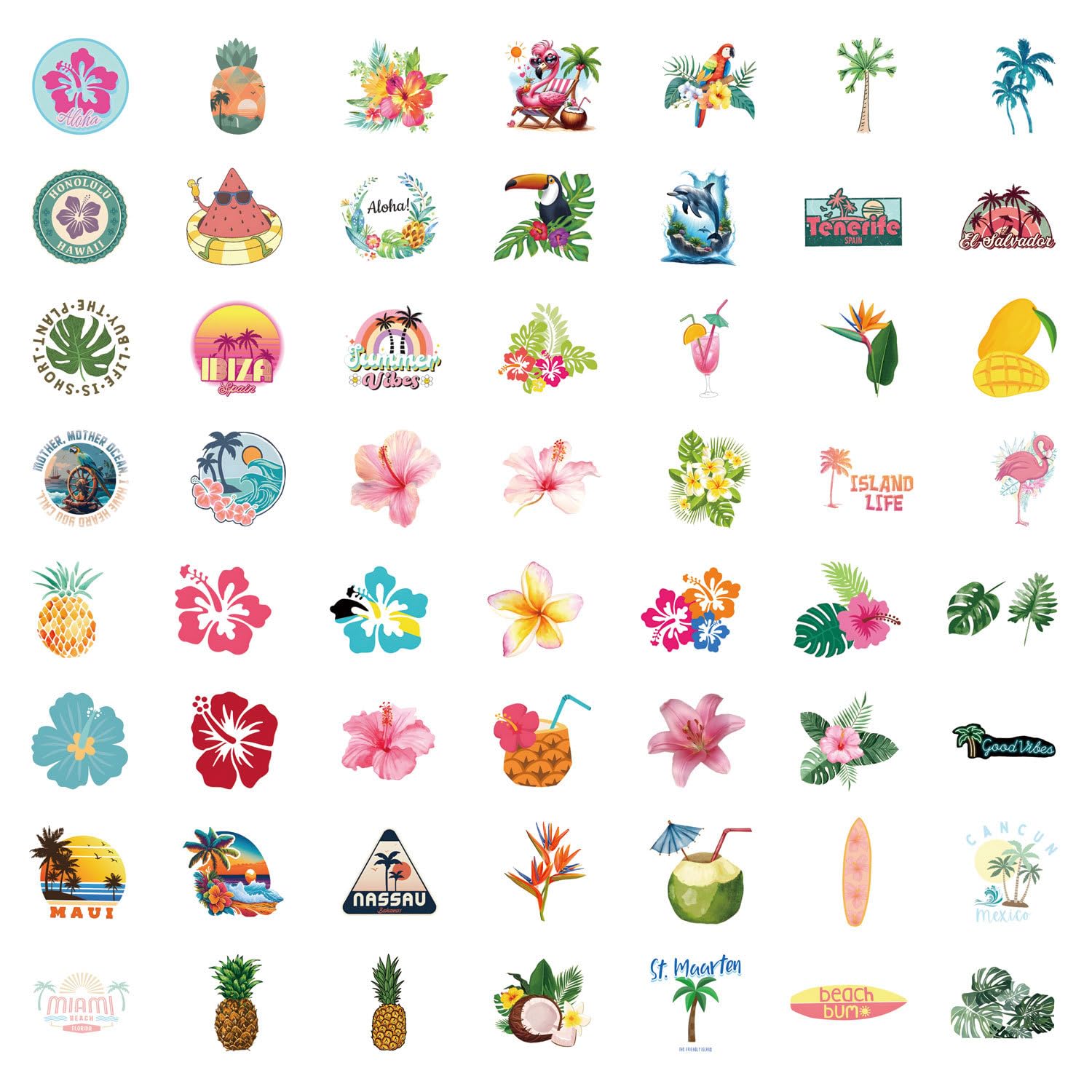 50 Pcs Tropical Stickers for Kids Teens Adults Boys Girls Gift,Tropical Stickers Pack for Laptop,Skateboard,Luggage,Car,Bike - Image 3