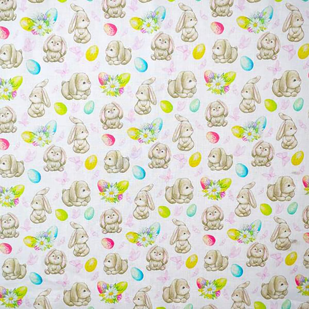 Glamour Secrets Multi Easter Fabric - Cute Easter Bunny & Eggs Cotton Craft Fabric Material Metre