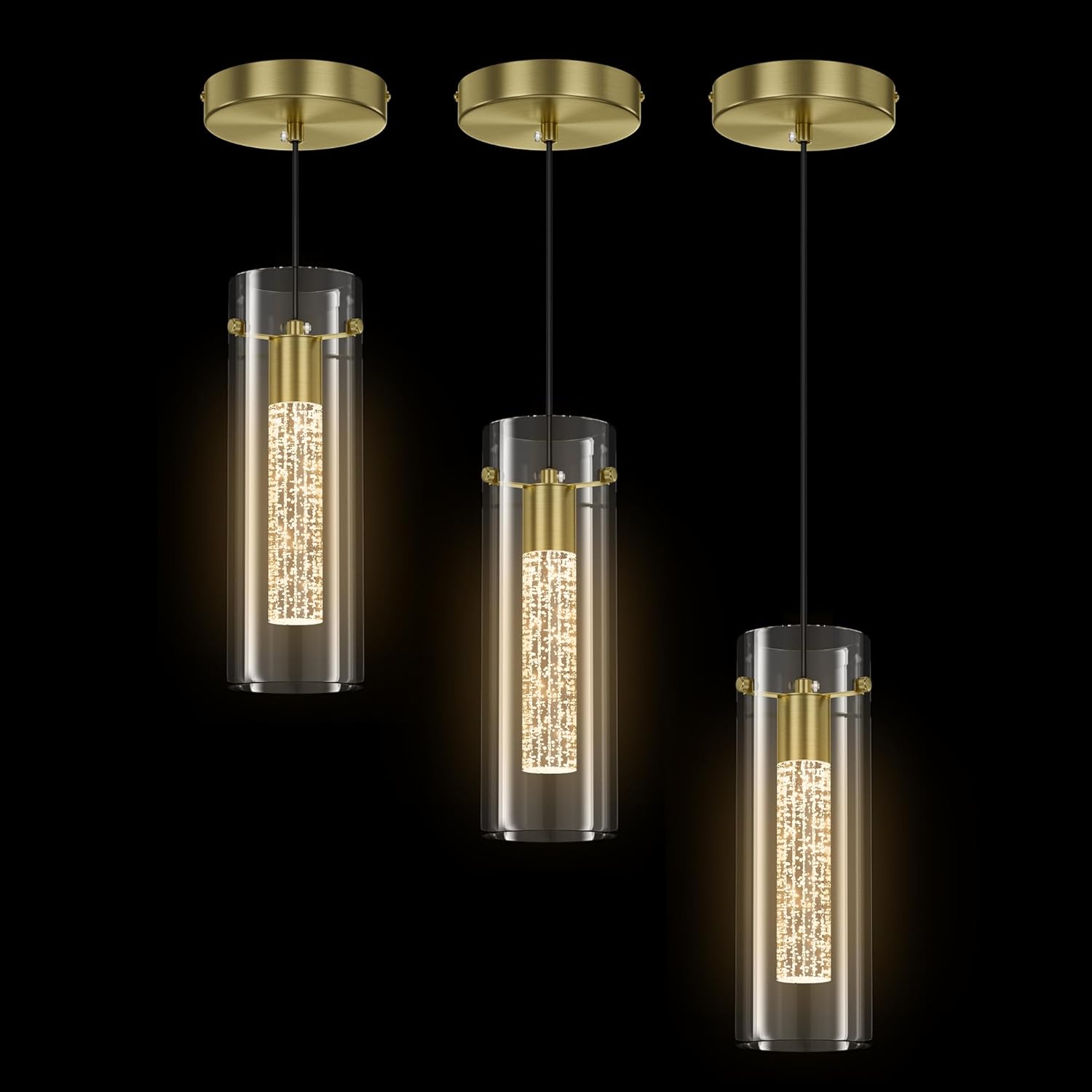 Aipsun Pendant Lights Kitchen Island 3 Pack Gold Ceiling Hanging Light 3000K Modern LED Pendant Lights Fixtures for Kitchen Dining Room