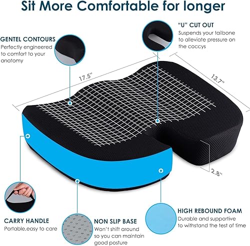Miniatura 5 de Coccyx Seat Cushion and Lumbar Support Pillow for Office Chair-Gel Infused,Orthopedic Car Seat Cushion Memory Foam Back Support Cushion for Lower