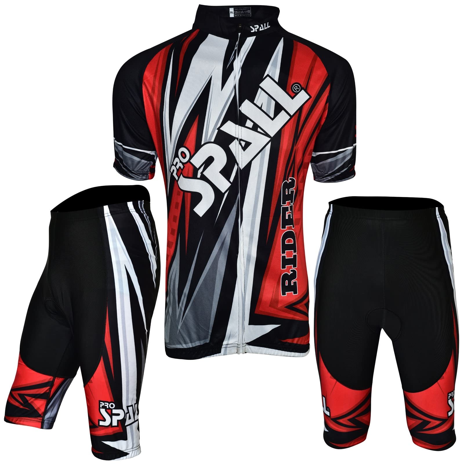 CYCLING SUITE Short Sleeve Cycling Jersey Shirt and Padded Shorts MTB Bicycle Clothing Suit (Red, M)
