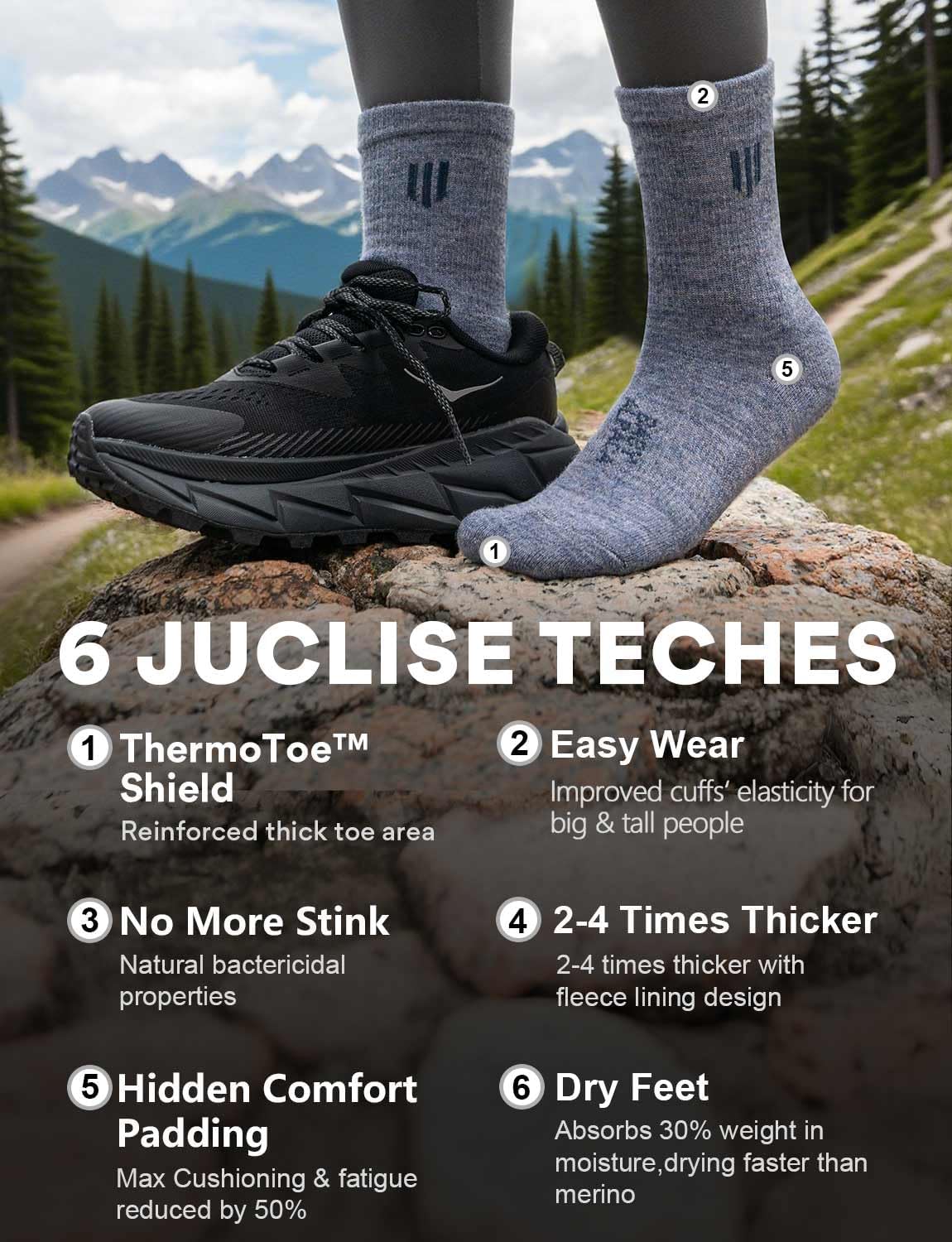 Alpaca Wool Micro Crew Hiking Socks Midweight Moisture Wicking Anti-blister Cushioned - Image 5