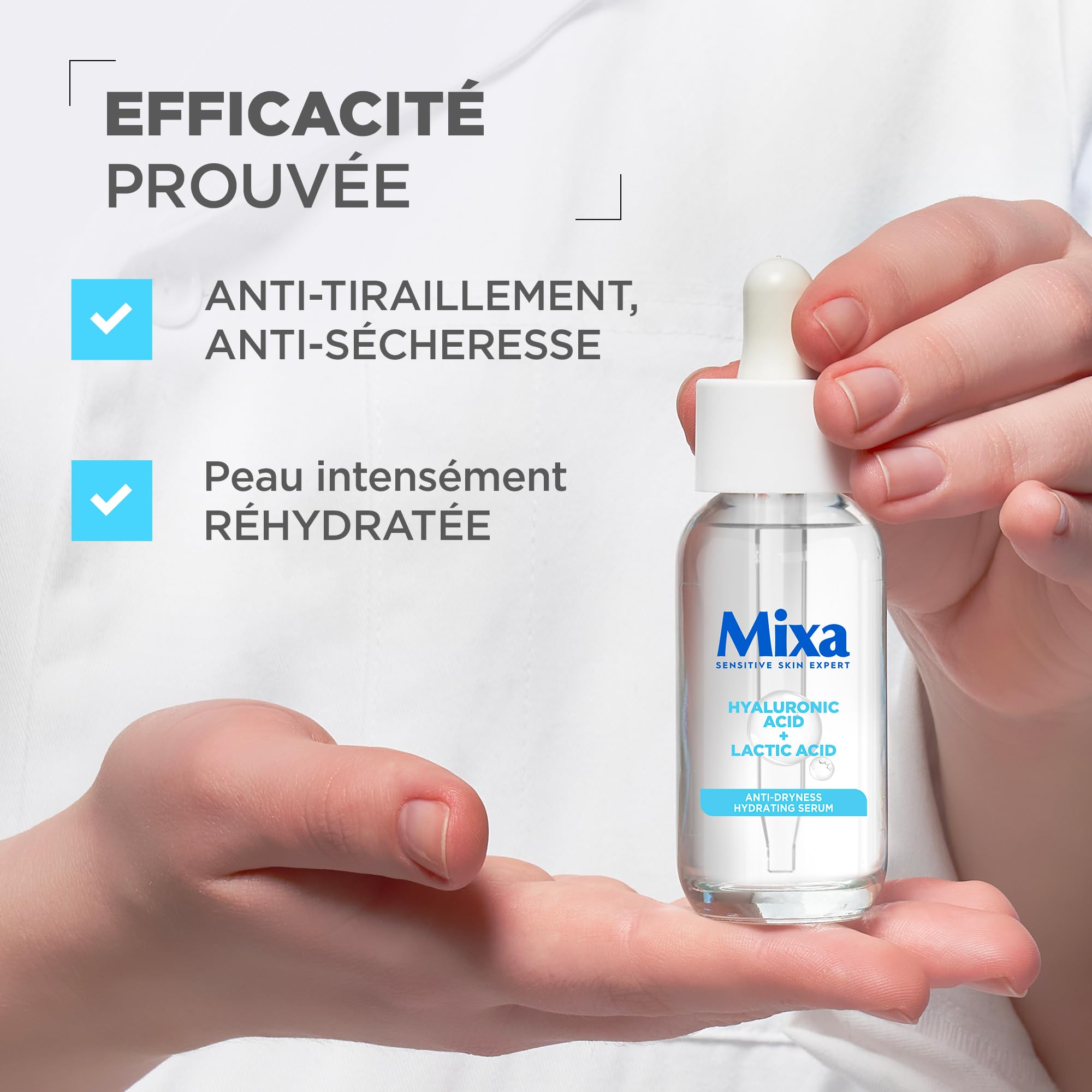 Mixa - Nawilżające koncentrat serum - do skóry odwodnionej i wrażliwej - wzbogacony o kwas hialuronowy i mlekowy - 30 ml