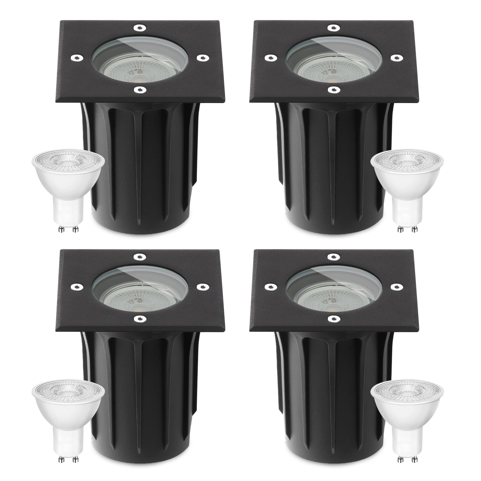 Foco led para empotrar en el suelo: 4 piezas 3W GU10 LED Focos Empotrables Jardin - Impermeable IP67 Focos Exterior Jardin - Suelos para Terrazas Exteriores Césped 230V 270LM 3000K Blanco Cálido | Focos empotrables en el suelo para exteriores, para exteri