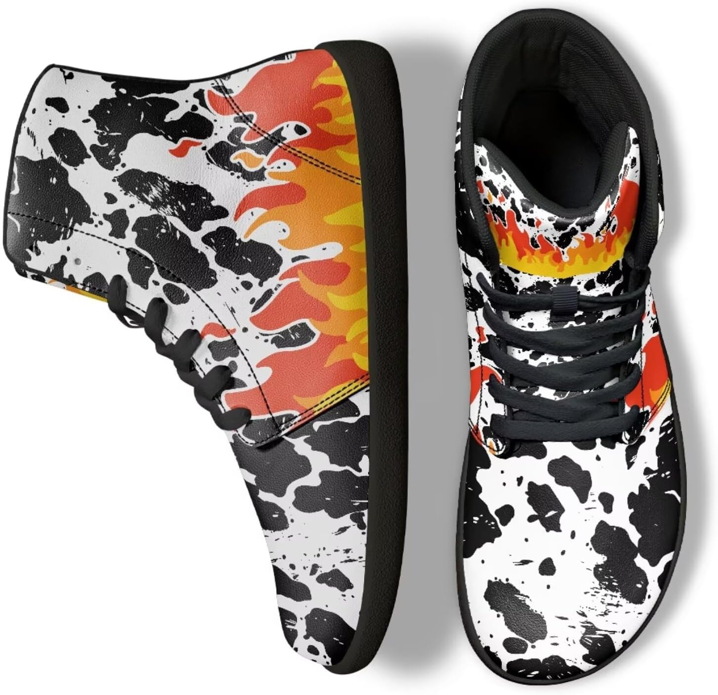 Binienty Women's Men's Print High Top Wide Toe Box Minimalist Barefoot Shoes Lace Up Trail Running Sneakers