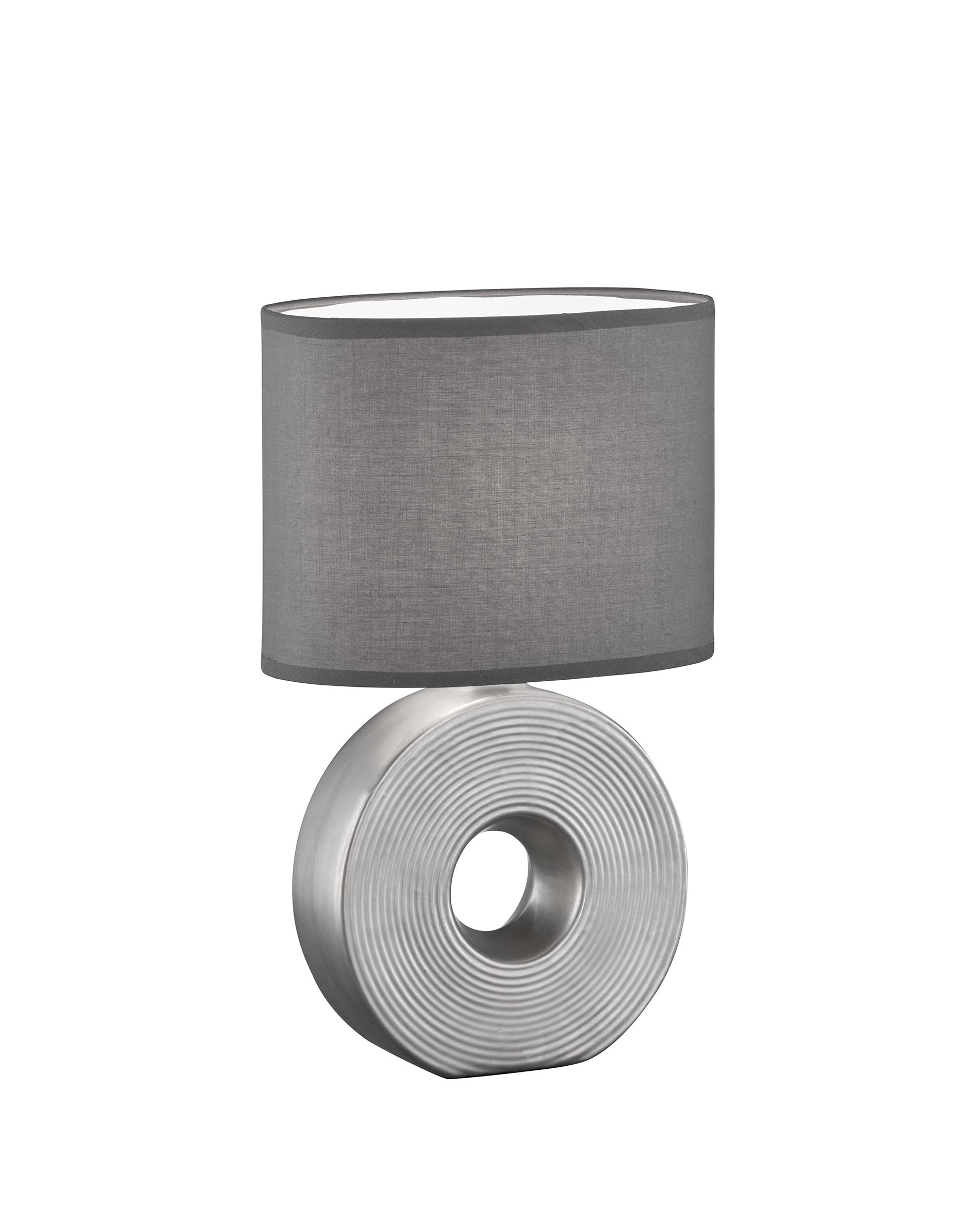 Lampa stołowa, Eye | kolor srebrny matowy | abażur | antracyt biały | dł.: 23,00 cm, szer.: 13,00 cm, wys. : 38,00 cm, z włącznikiem sznurkowym | 1x E14 maks. 40 W | 5047