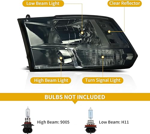 Miniatura 2 de DWVO Juego de faros delanteros compatibles con Dodge Ram 1500 2500 3500 modelo 2009 a 20182019-2022 Ram 1500 Classic Pickup Quad. Faro delantero de