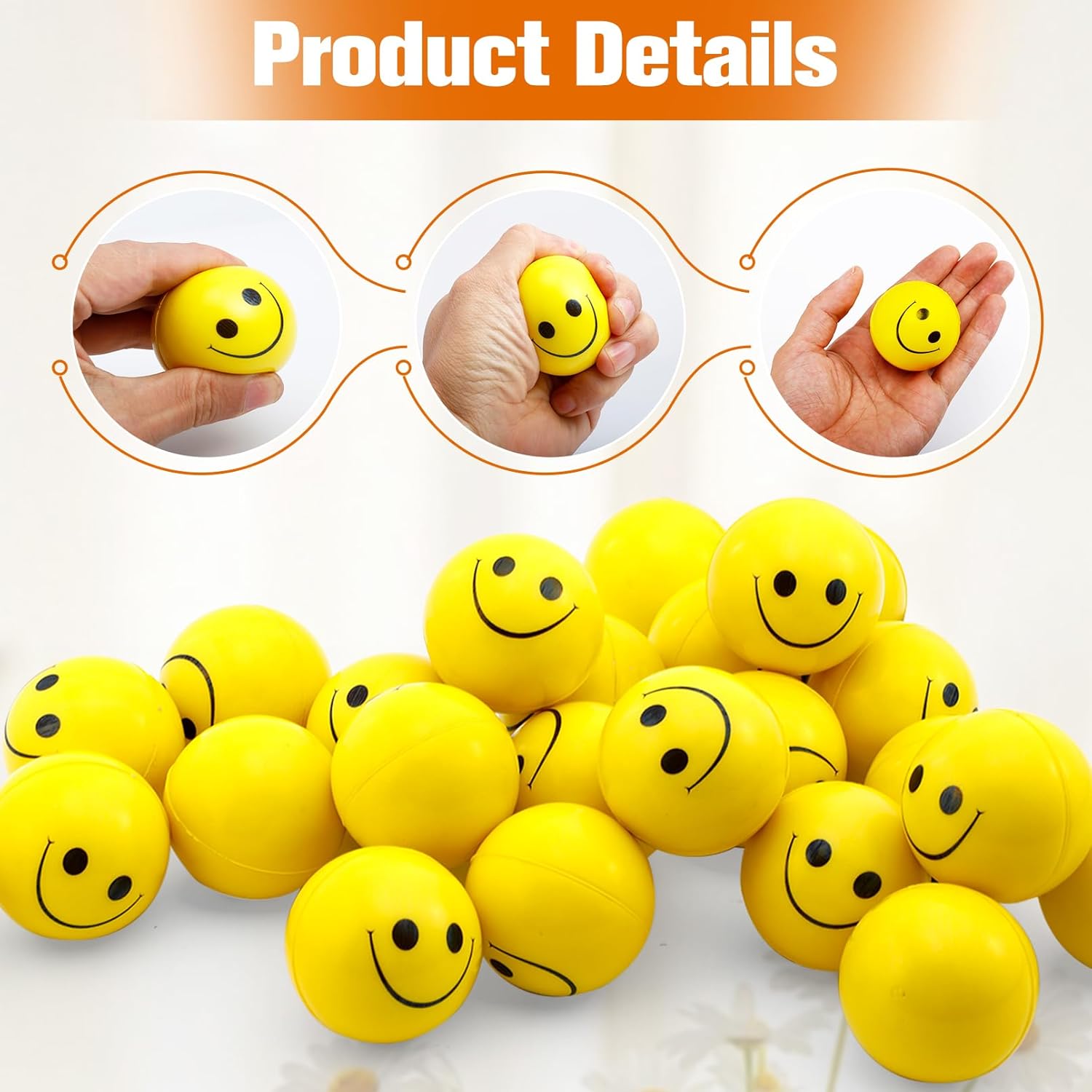 40PCS Smile Face Stress Balls Bulk, 2 Inch Yellow Stress Relief Ball, Mini Smiley Face Squeeze Balls, Foam Ball for Gifts, Prizes, Party Bag Fillers
