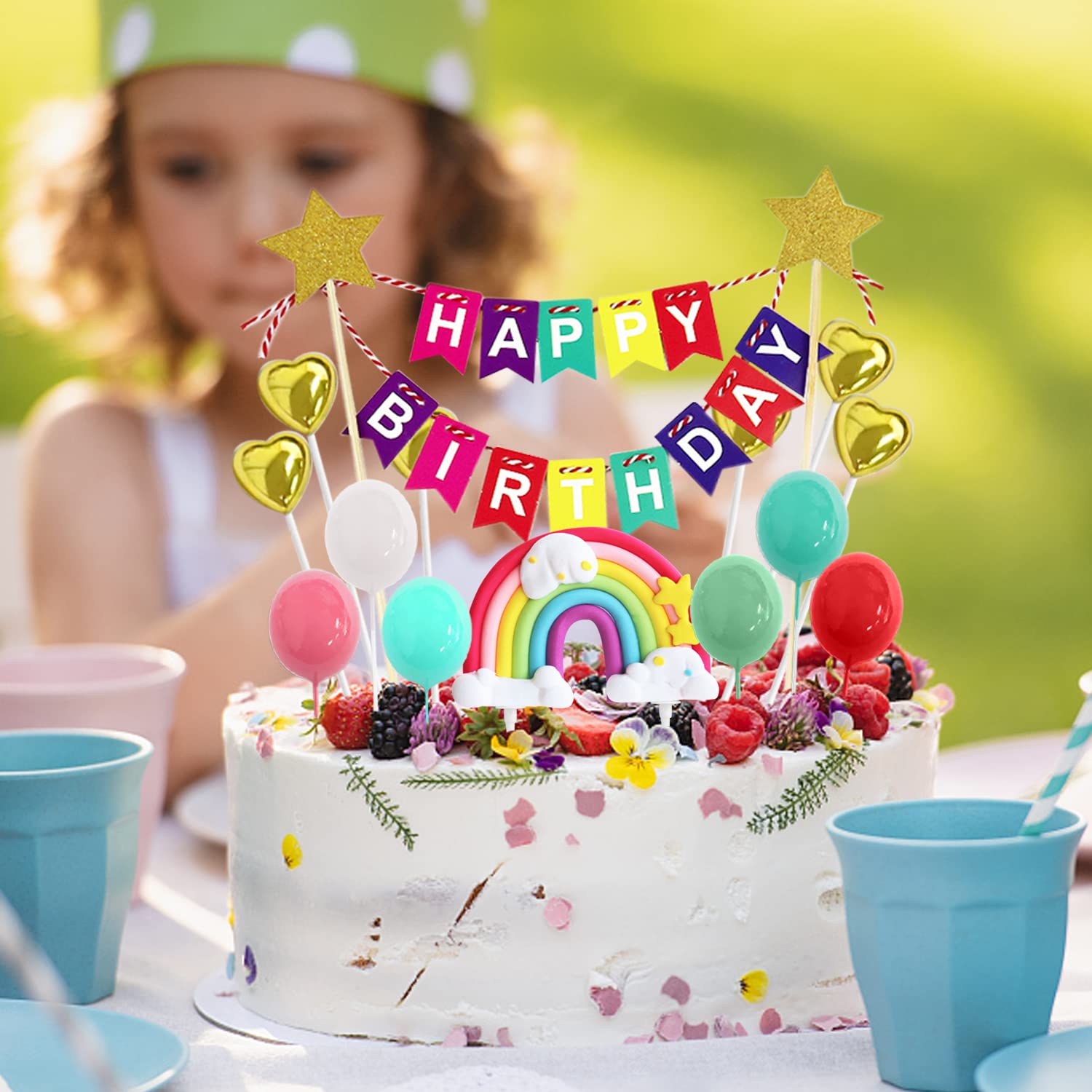 Regenbogen Geburtstagswimpelkette - Bunte Kuchen-Deko Aus Papier Für Fröhliche Geburtstagsfeiern
