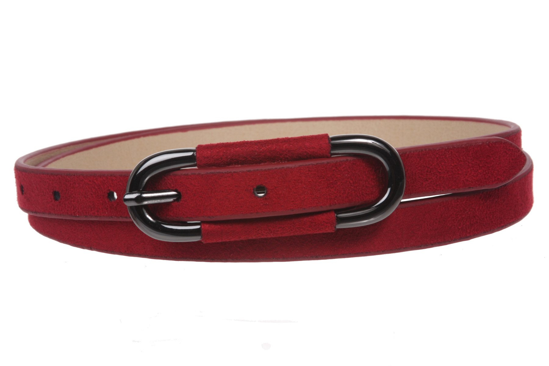 Womens 5/8'' Faux Fur Skinny Non Leather Belt with Oval Buckle Size: L/XL - 40 Color: Red
