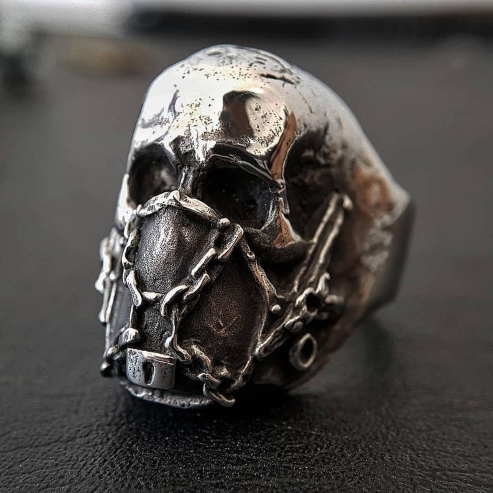 Daomei Men's Silver Fashion Color Skull Ring Gothic Biker Illuminati Rings Punk Jewelry