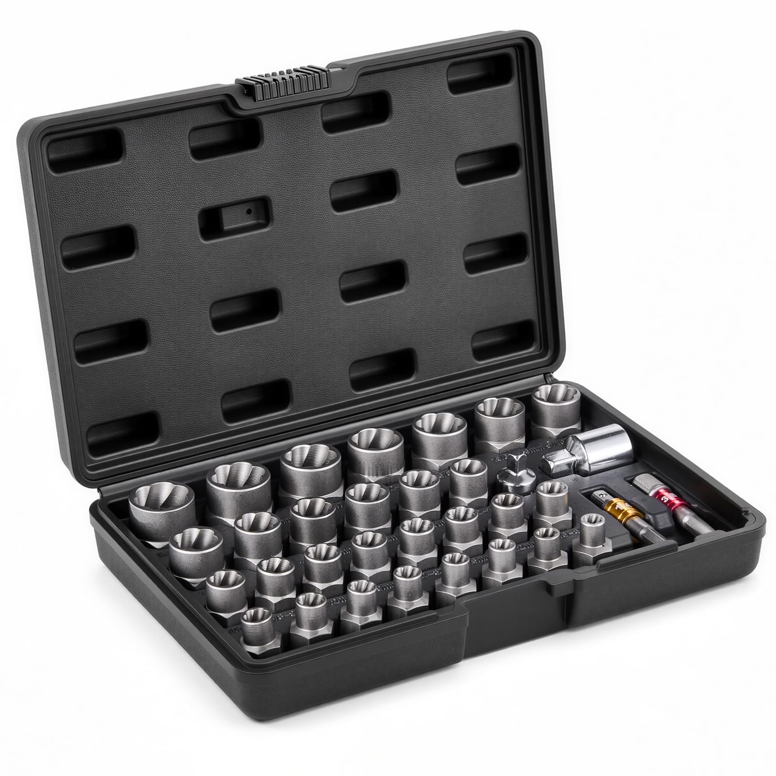 VEVOR Extracteur de Boulons et Écrous 29PCs Extracteurs de Goujons 6 mm à 10 mm et 10,5 mm à 19 mm Outils de Retrait de Goujons Cassés en Acier CR-MO avec Étui pour Enlever les Boulons Cassés Atelier
