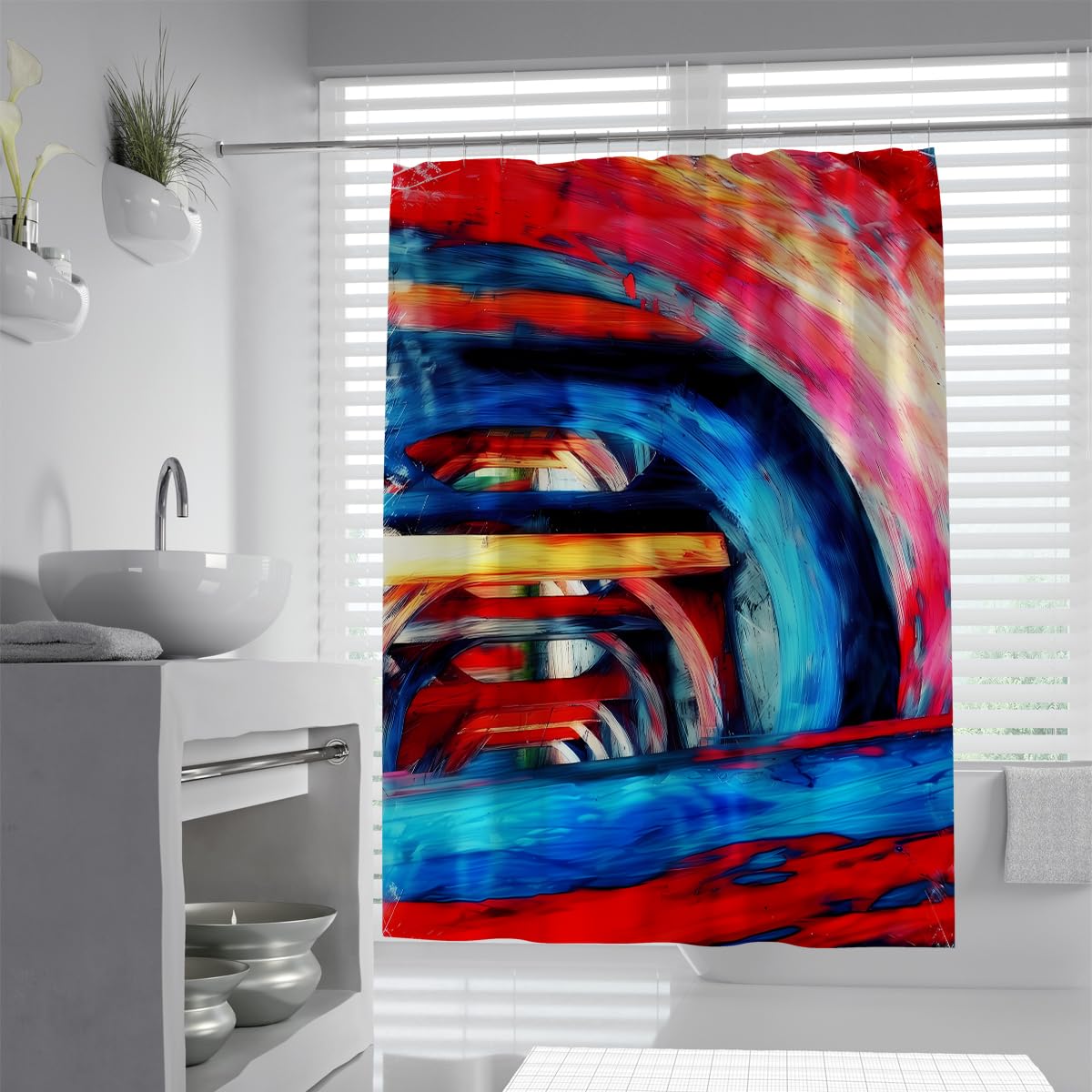 Rideau de Douche Salle de Bain Peinture à Huile Abstraite 180 x 180 cm