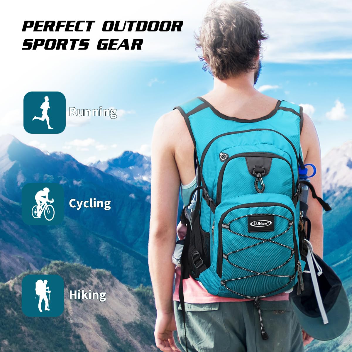Sac à dos d'hydratation avec poche d'eau de 3 L, sac à dos d'hydratation isotherme pour course à pied, sac à dos léger pour randonnée, cyclisme, camping, vélo pour homme et femme