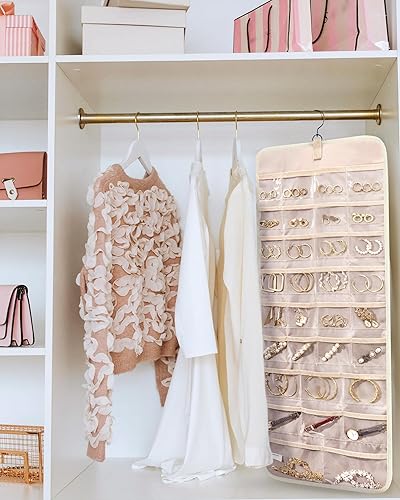 Miniatura 7 de BAGSMART Organizador de joyas colgante rollo de almacenamiento con ganchos de metal de doble cara para aretes, collares, anillos en el armario,