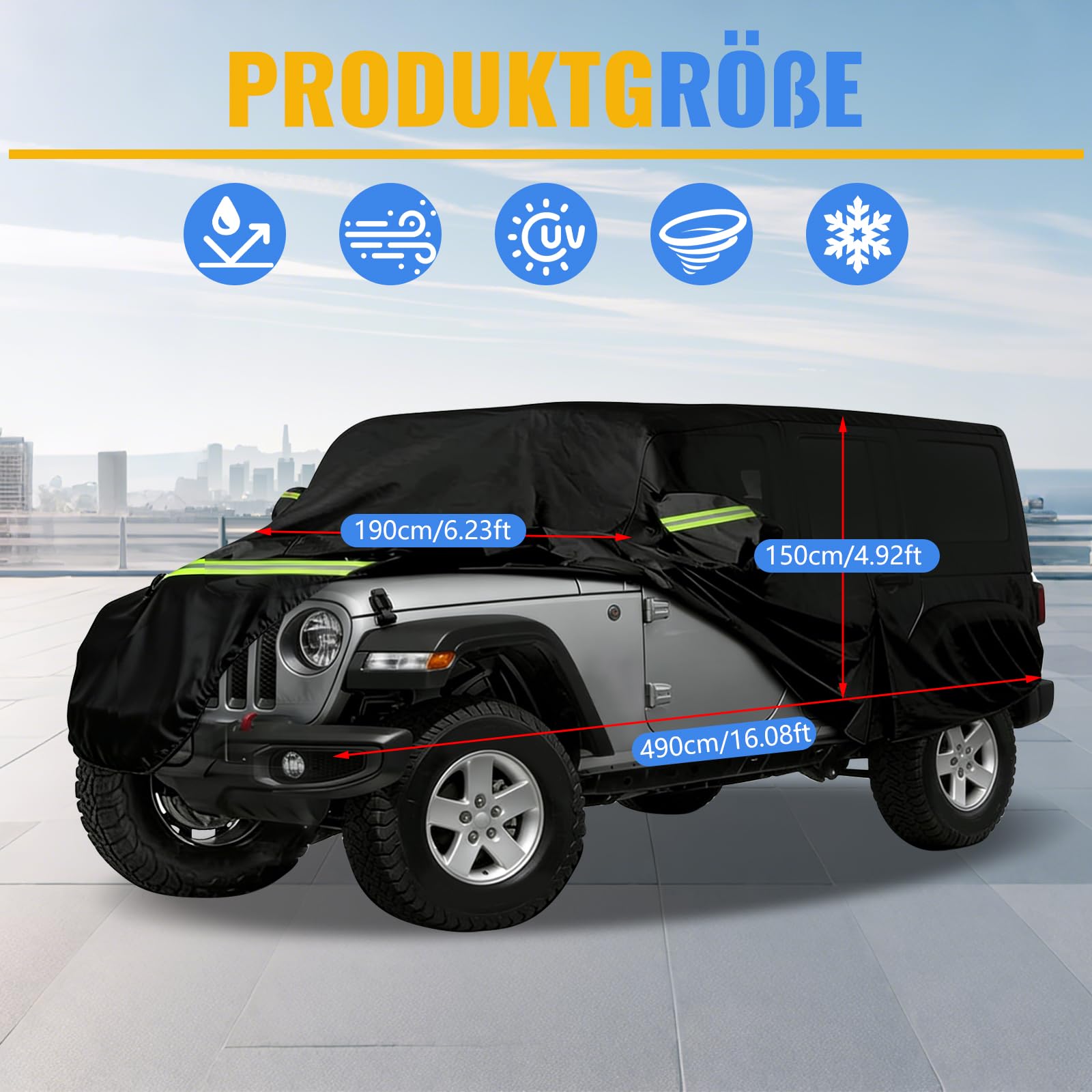 Abdeckung für Jeep Wrangler 4-Türer 2007-2026, Car Cover Regenfest, Sonnenfest, Wasserdicht, Regenschutz für Autos Inklusive Aufbewahrungstasche, Autoabdeckung (Für 4-Türer)