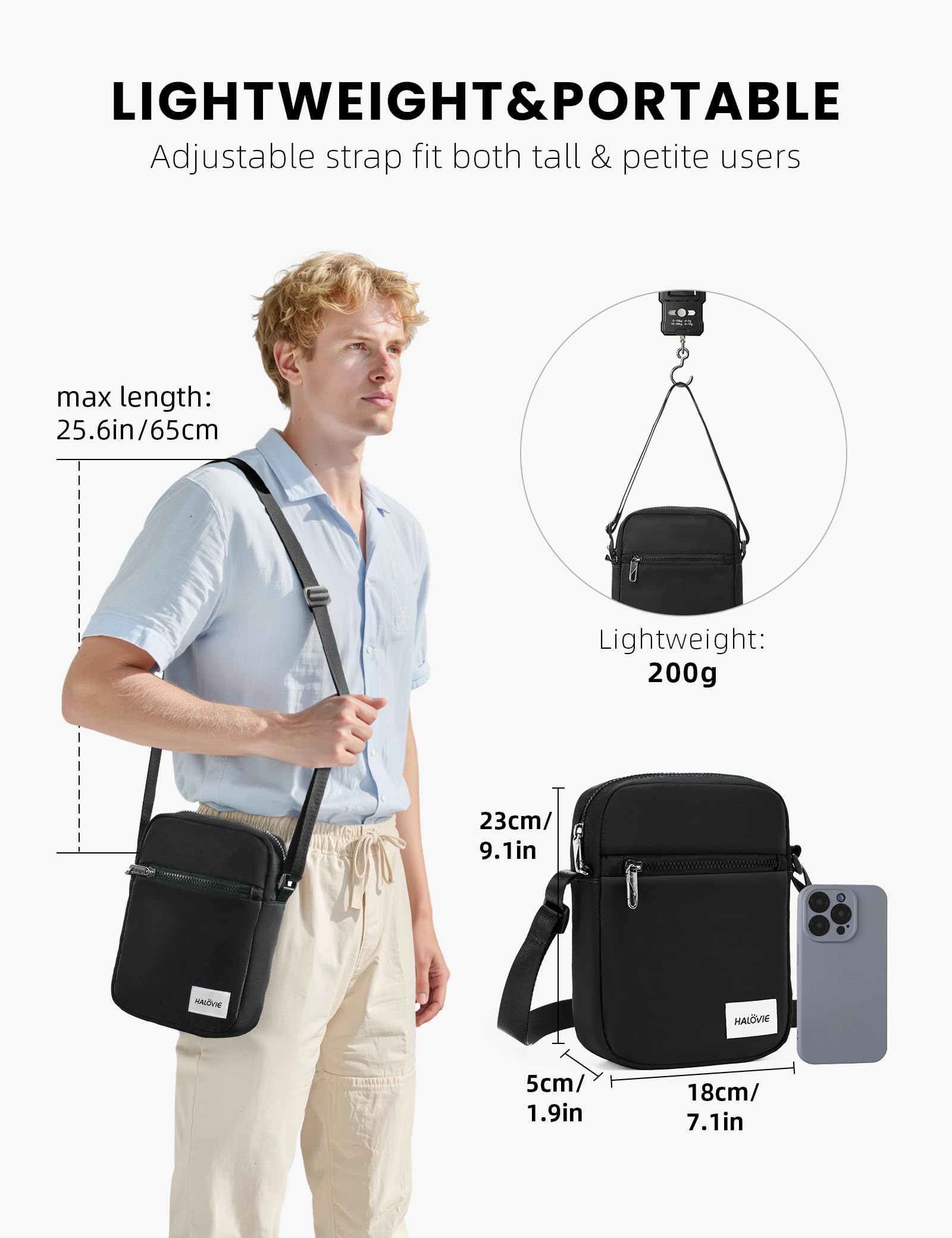 HALOVIE IHIKER3 Unisex Anti-Diebstahl Mini-Umhängetasche | Kleine Schultertasche, Crossbody & Messenger für Reisen, Flugreisen und Festivals