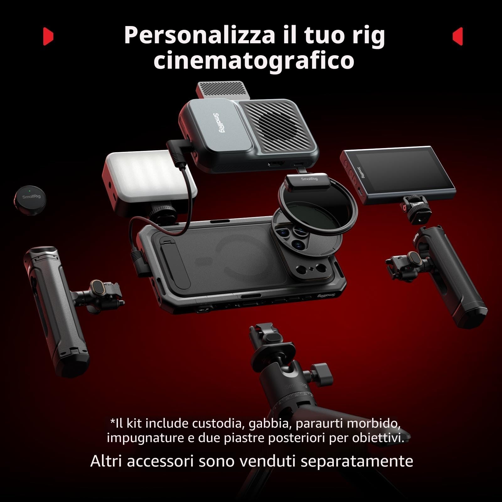 SMALLRIG Kit doppio supporto per videocamere per iPhone 17 Pro Max, supporto per telefono con maniglia a sgancio rapido, piastra posteriore con attacco a T da 17 mm per registrazione video - 5541