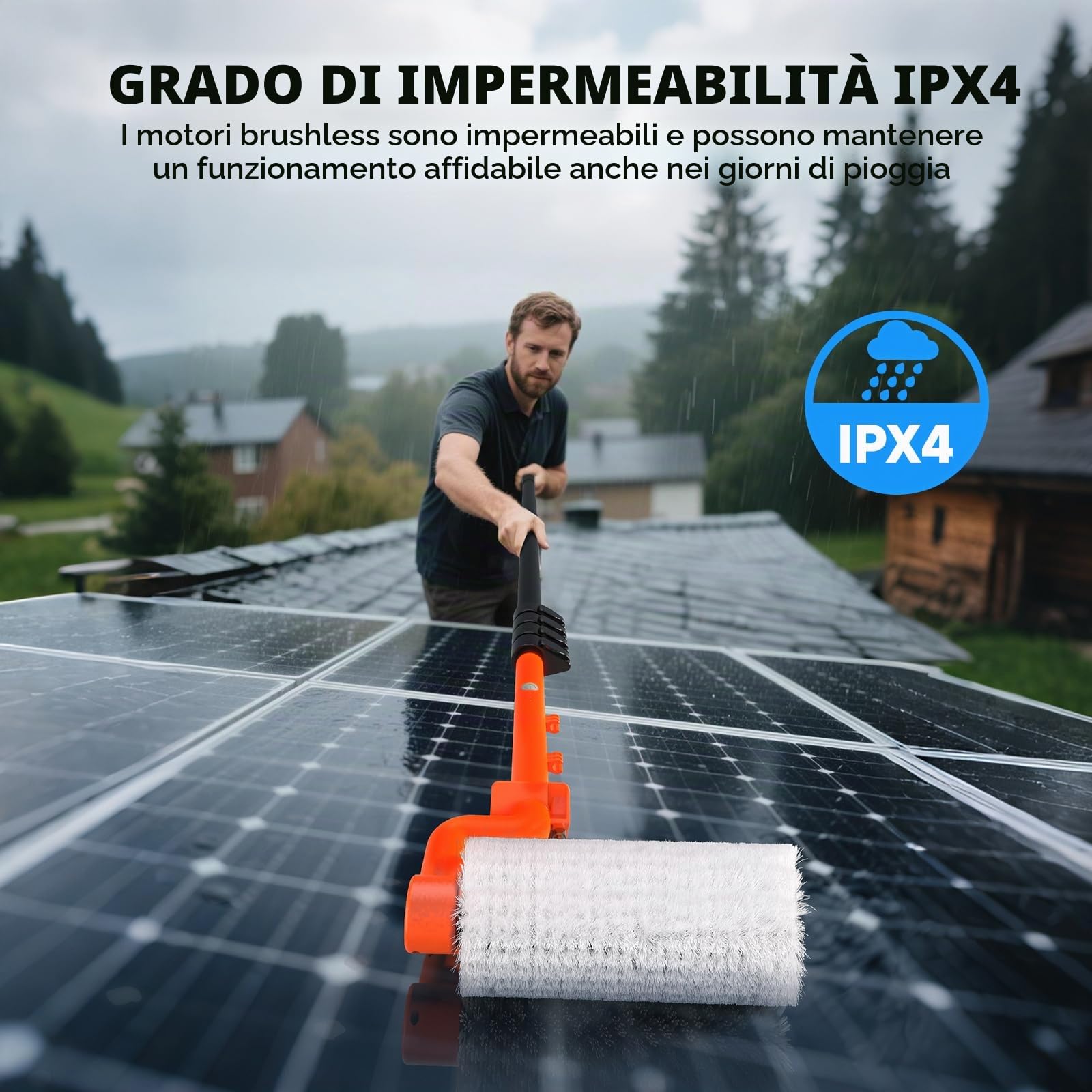 Kit di pulizia per pannelli solari elettrici da 6,2 m, palo estensibile per la pulizia delle finestre, palo telescopico a 5 fasi, spazzola per la pulizia delle finestre a 2 velocità per tetti di