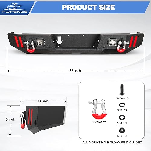 Miniatura 3 de Gladiator - Parachoques trasero de ancho completo para Jeep Gladiator JT, parachoques negro texturizado con luces LED, orificios de sensor y anillos