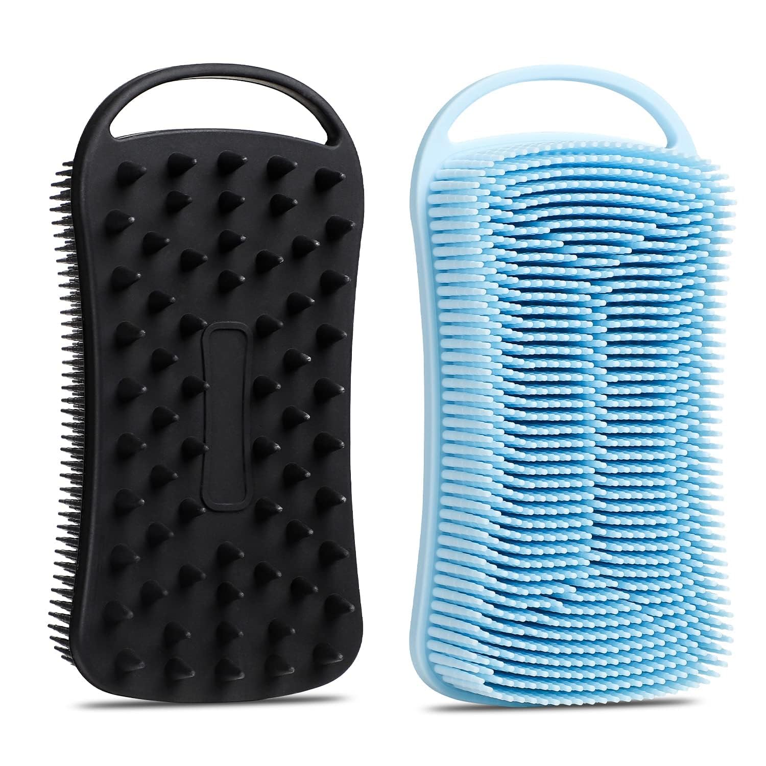 Zollyss Silicone Body Scrubber, 2 in 1 Shower and Scalp Massager Shampoo Brush, Soft Silicone Loofah for Sensitive Skin, Double-Sided Body Brush, Lathers Well, Gentle Exfoliating (Black) (Pack Of 1)