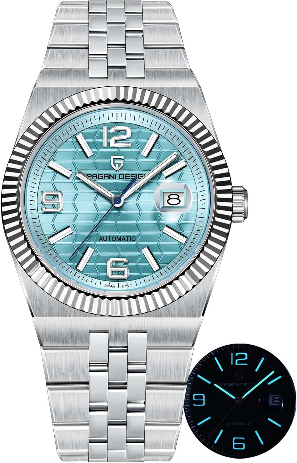 CEYADG Pagani Design Men's Automatic Mechanical Watch, 40mm Sapphire Glass 316L Stainless Steel, 100M Water Resistant Luminous Date Display Fluted Bezel Business Watch for Men
