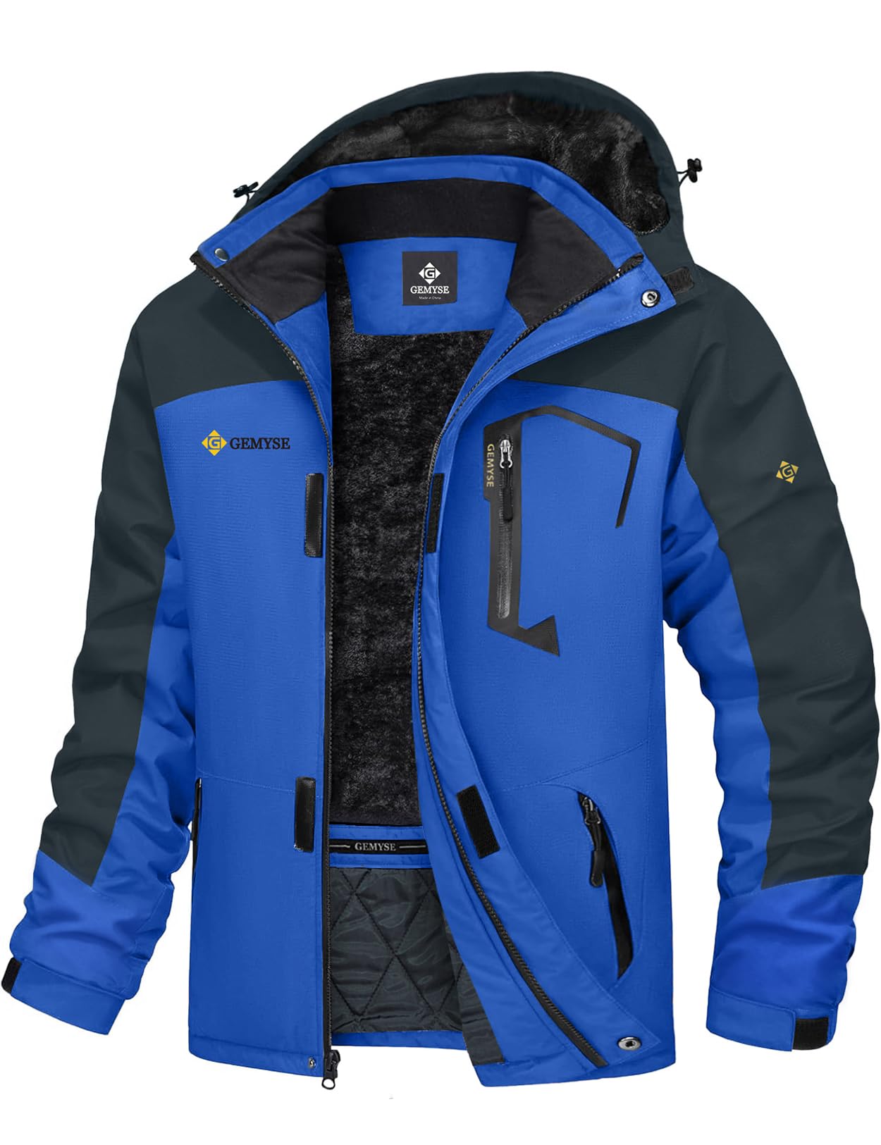GEMYSE Herren Warme Skijacke Winddicht Wasserdicht Atmungsaktiv Multi-Pocket Outdoor-Winterjacke mit Kapuze