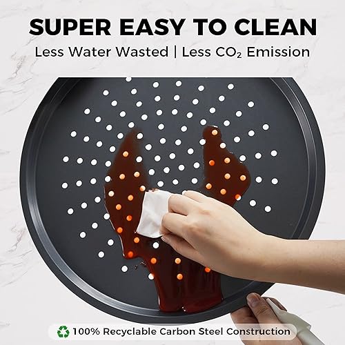 Miniatura 6 de HONGBAKE Sartén para pizza de 14 pulgadas con agujeros, paquete de 2 sartenes antiadherentes para horno, bandeja de pizza perforada de acero al