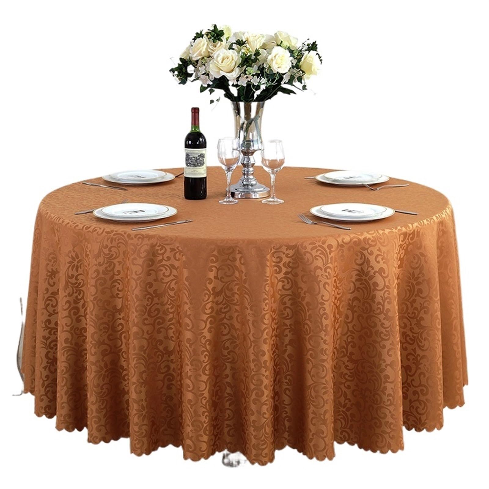RYQZHHY Round Tablecloth Polyester Tablecloth Hotel Wedding Banquet Party Decoration Round Table Covers Overlays Home Decor(Coffee,220cm Round)