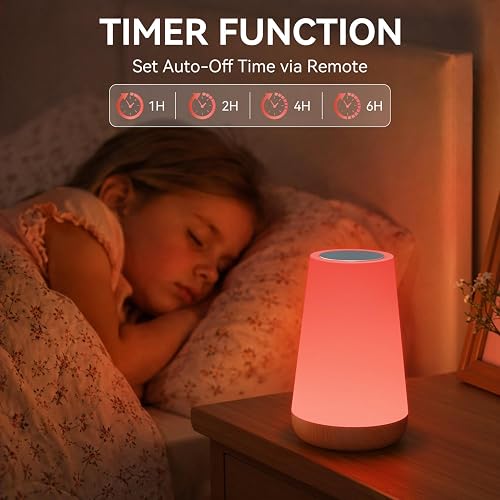Auxmir Night Light, LED Touch Bedside Table Lamp, Remote Control Dimmable Light with RGB Color Changing, USB Rechargeable, Portable Lamp for Children, Kids, Bedroom, Living Room, Camping - 7