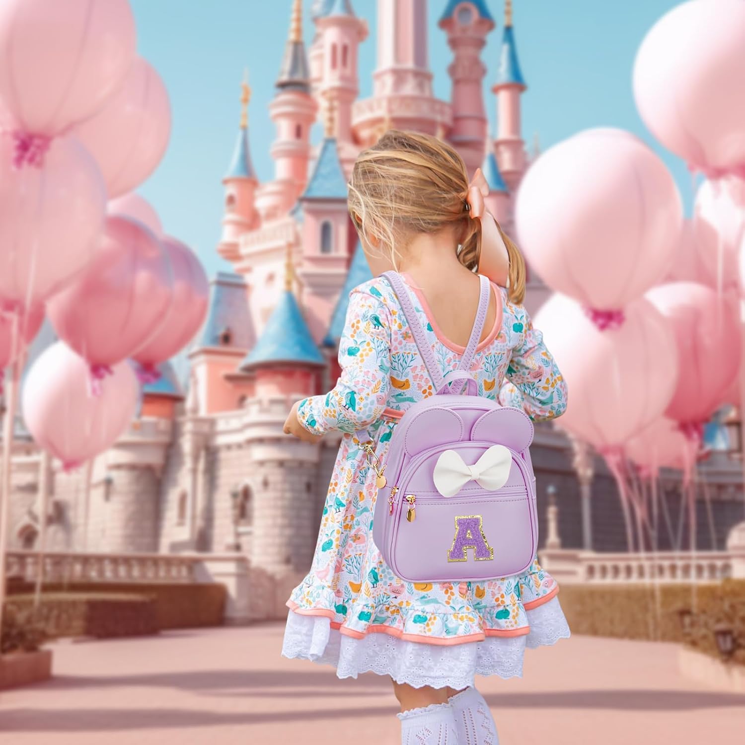 KKXIU Girls Initial Bowknot Cute Mini Backpack for Toddler, Travel Small Girl Backpacks, Personalized Birthday Gifts for Little Girls and Kids(A, Purple)
