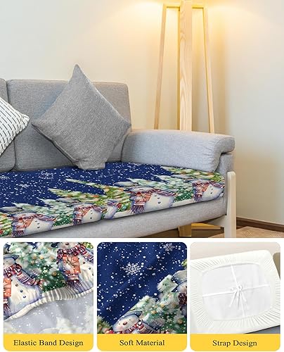 Miniatura 4 de Fundas de cojín para sofá, diseño de muñeco de nieve de Navidad, color azul marino, funda elástica para sofá con parte inferior elástica, fundas de