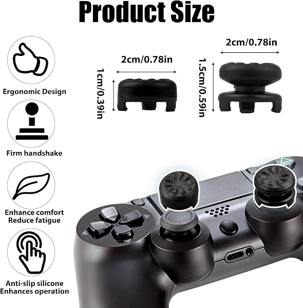 Thumb Grips for PS4 PS5 Controller, Silicone Thumbsticks High-Rise & Mid-Rise Joystick Grip Thumb Stick Caps Accessories for Playstation 4 5 FPS Increase Comfort Improved Accuracy 2Pcs Black - 5
