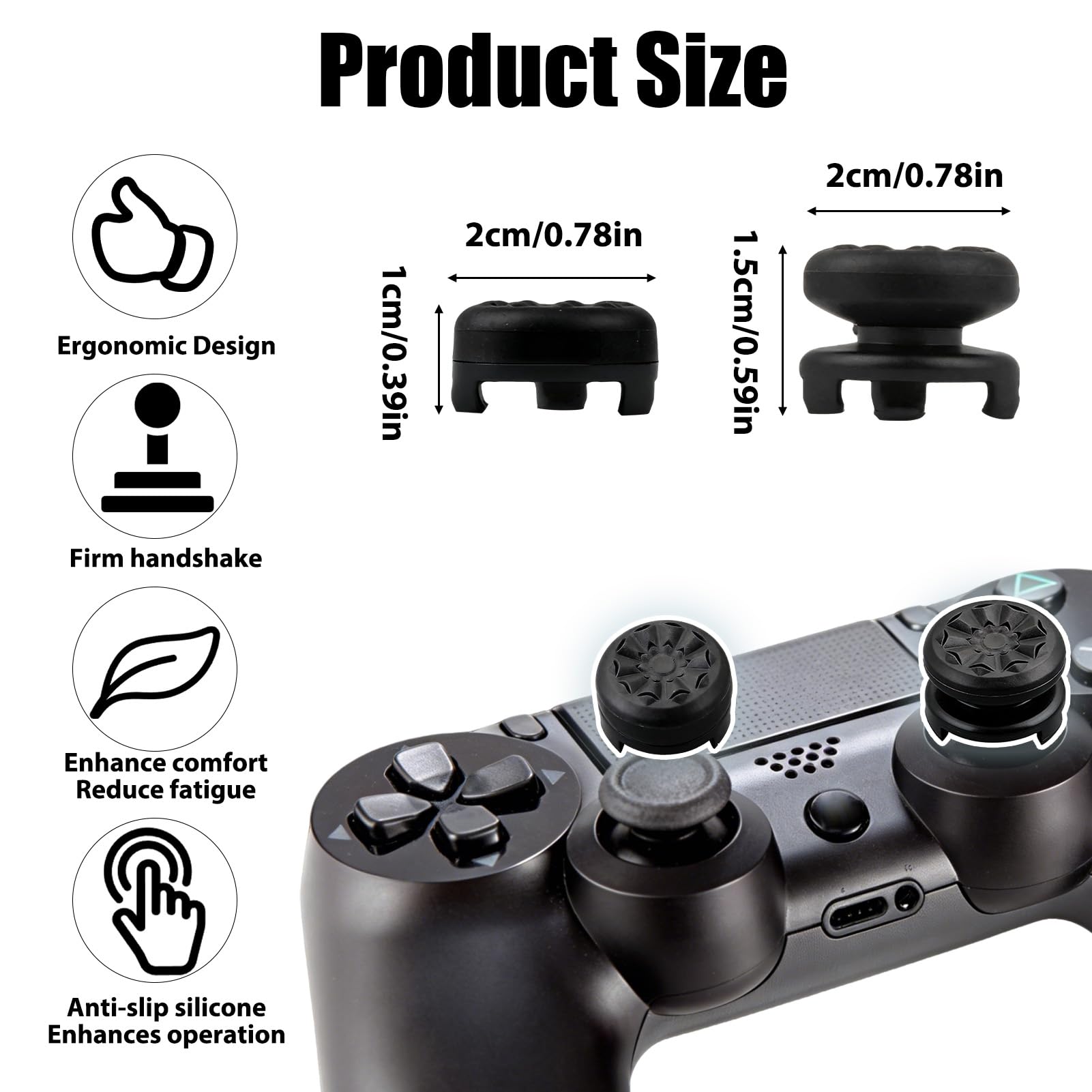 Thumb Grips for PS4 PS5 Controller, Silicone Thumbsticks High-Rise & Mid-Rise Joystick Grip Thumb Stick Caps Accessories for Playstation 4 5 FPS Increase Comfort Improved Accuracy 2Pcs Black — view 5