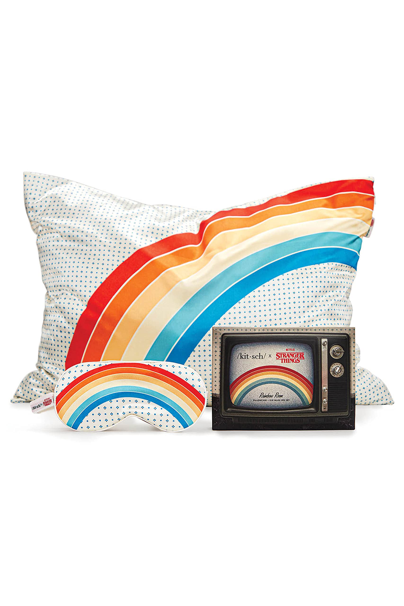 Stranger Things x Kitsch Rainbow Room Satin Pillowcase for Hair & Skin - Softer Than Silk | Cooling Satin Pillowcases with Zipper | Pillow Cases Standard Queen (Stranger Things Rainbow Room, 1 Pack)