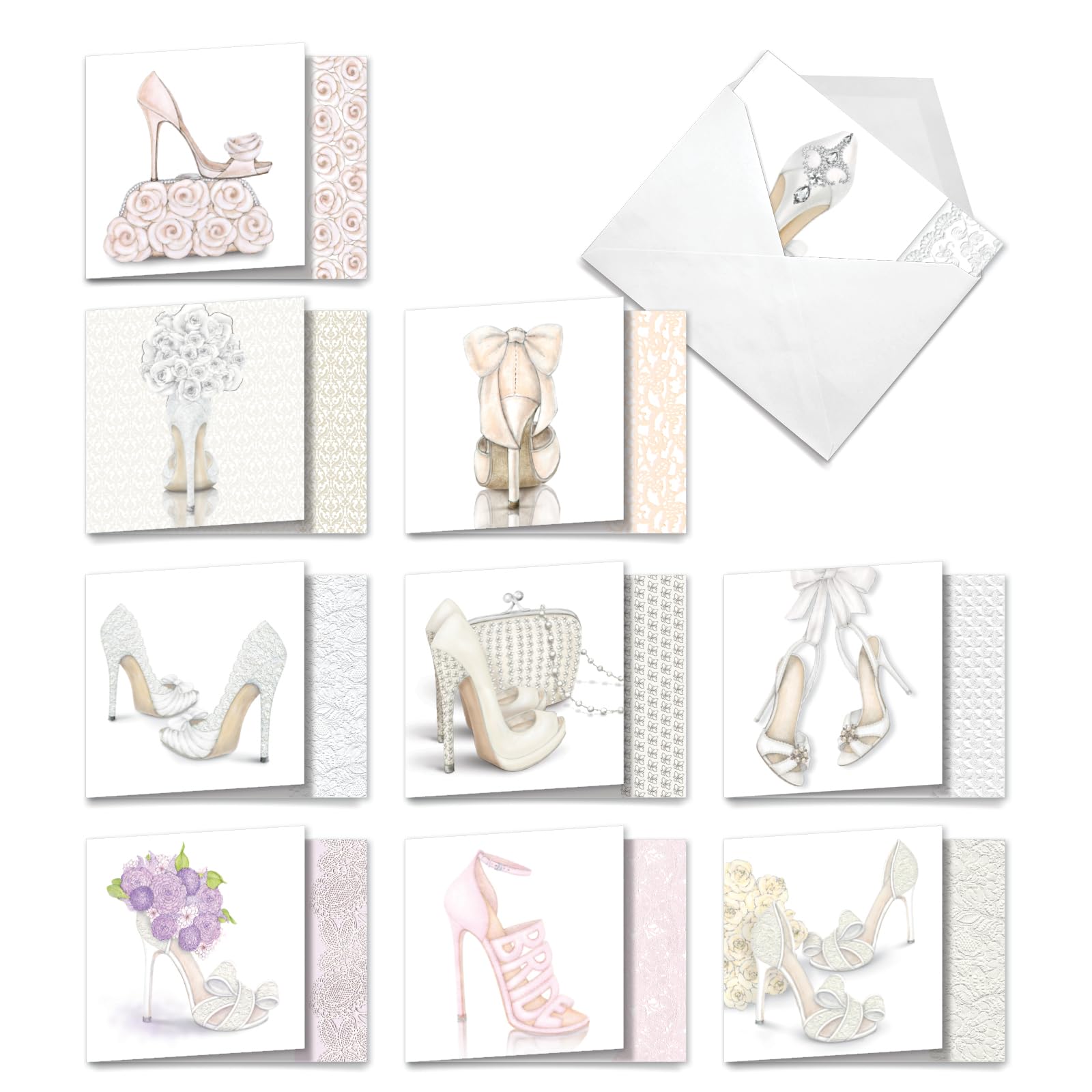Bride-itude - 10 Wedding Invitation Cards with Envelopes (4 x 5.12 Inch) - Beautiful Assorted Notecards for Weddings, RSVP, Bridal Shower Invites AMQ5052WIG-B1x10
