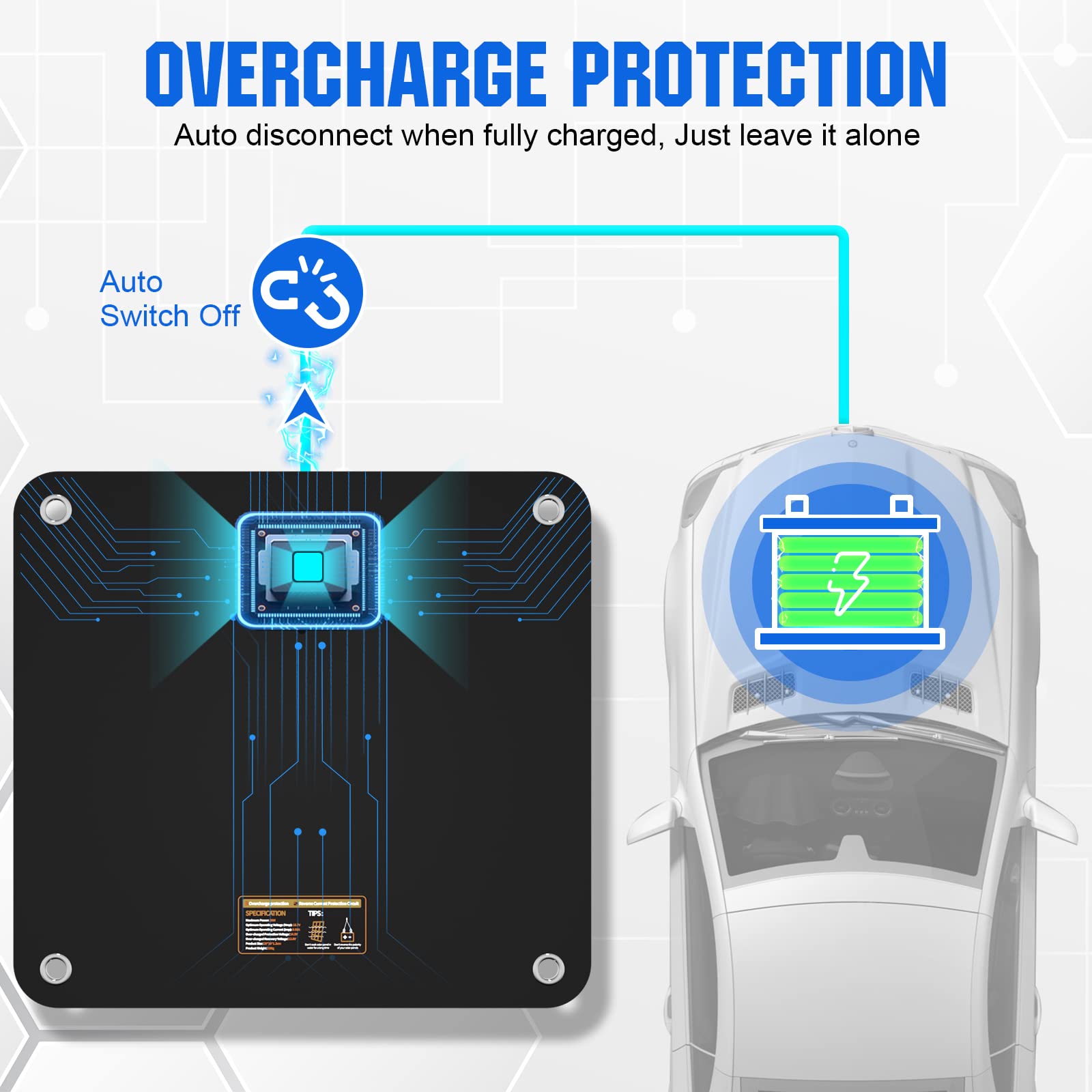 ECO-WORTHY 10W 12V Mainteneur de Batterie de Voiture, Chargeur d'entretien Solaire Portable avec Allume-Cigare ou Pinces Crocodile pour RV/Camping/Automobile/Moto/Bateau