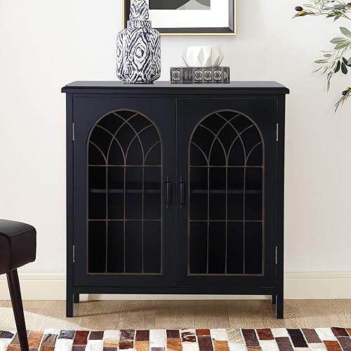 Sophia & William Armario decorativo con 2 puertas, gabinete de almacenamiento envejecido con puerta de ventana de iglesia de metal para entrada,