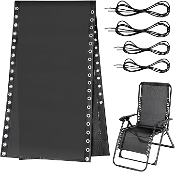 Zero Gravity Chair Replacement Fabric with Bungee Cord Kit, 17 Inch Wide Repair Cloth with Replacement Cord for Anti Gravity Chairs Outdoor Recliner Patio Lounge Chair Lawn Beach Sling Chair, Black
