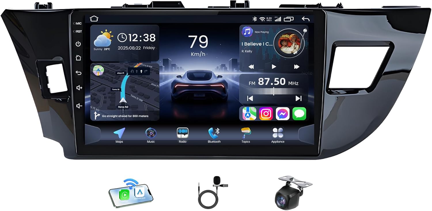 Car Radio Stereo for Toyota Corolla 2014-2016: 10.1 Inch 1280*800 HD Touchscreen Upgrade 5G WiFi Wireless Carplay Android Auto 1080P Backup Camera Bluetooth GPS FM Steering Wheel Control Mirror Link