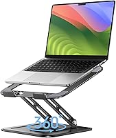 LOXP Adjustable Laptop Stand with 360° Rotating Base - Ergonomic Foldable Riser for 10-16" MacBook Air Pro, Dell XPS, Stable Desk Mount - Black