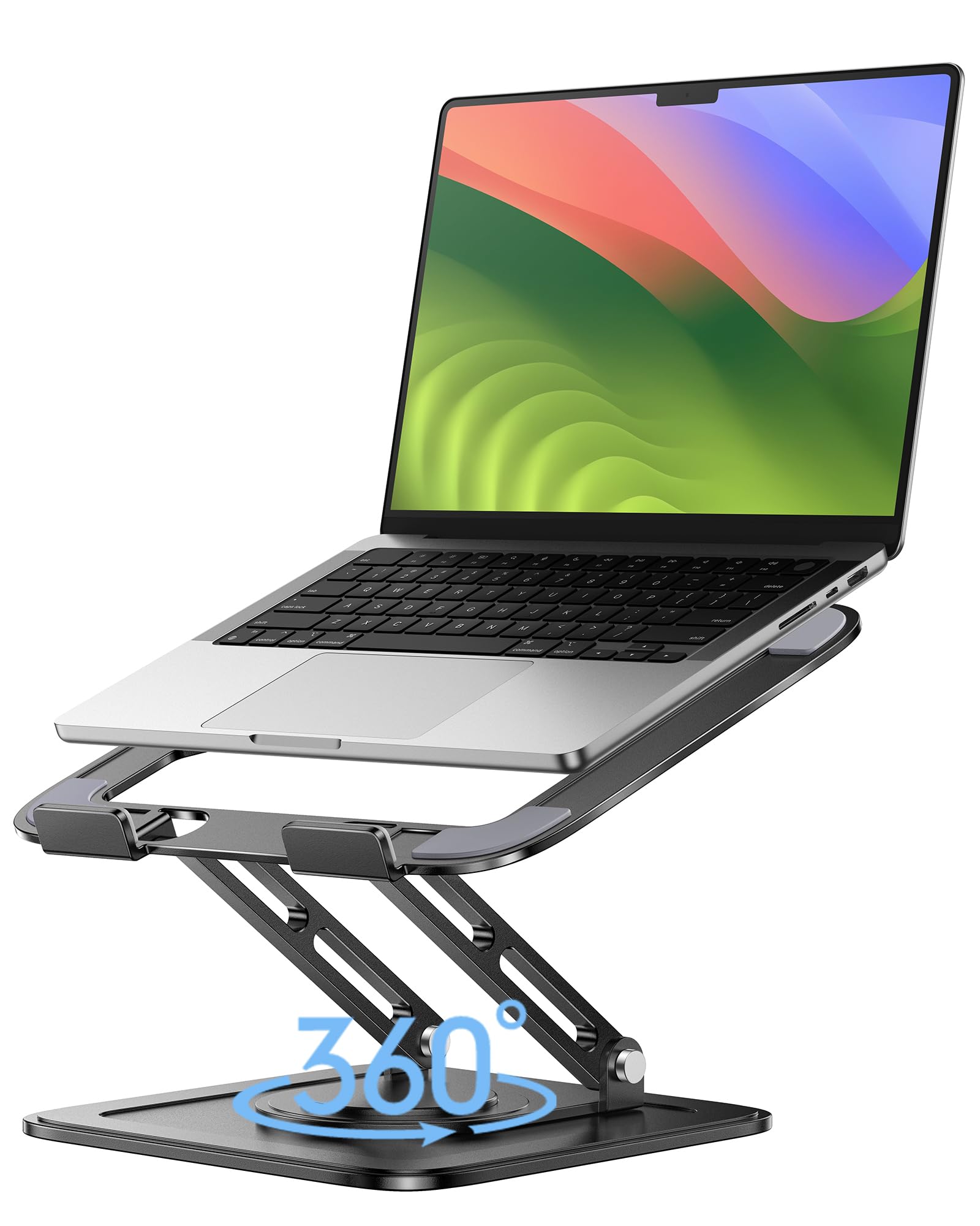 Adjustable Laptop Stand, Computer Stand with 360 Rotating Base, Ergonomic Laptop Riser Mount for Desk Foldable Protable Computer Desk Fits with MacBook Pro Air (10-16") - Black