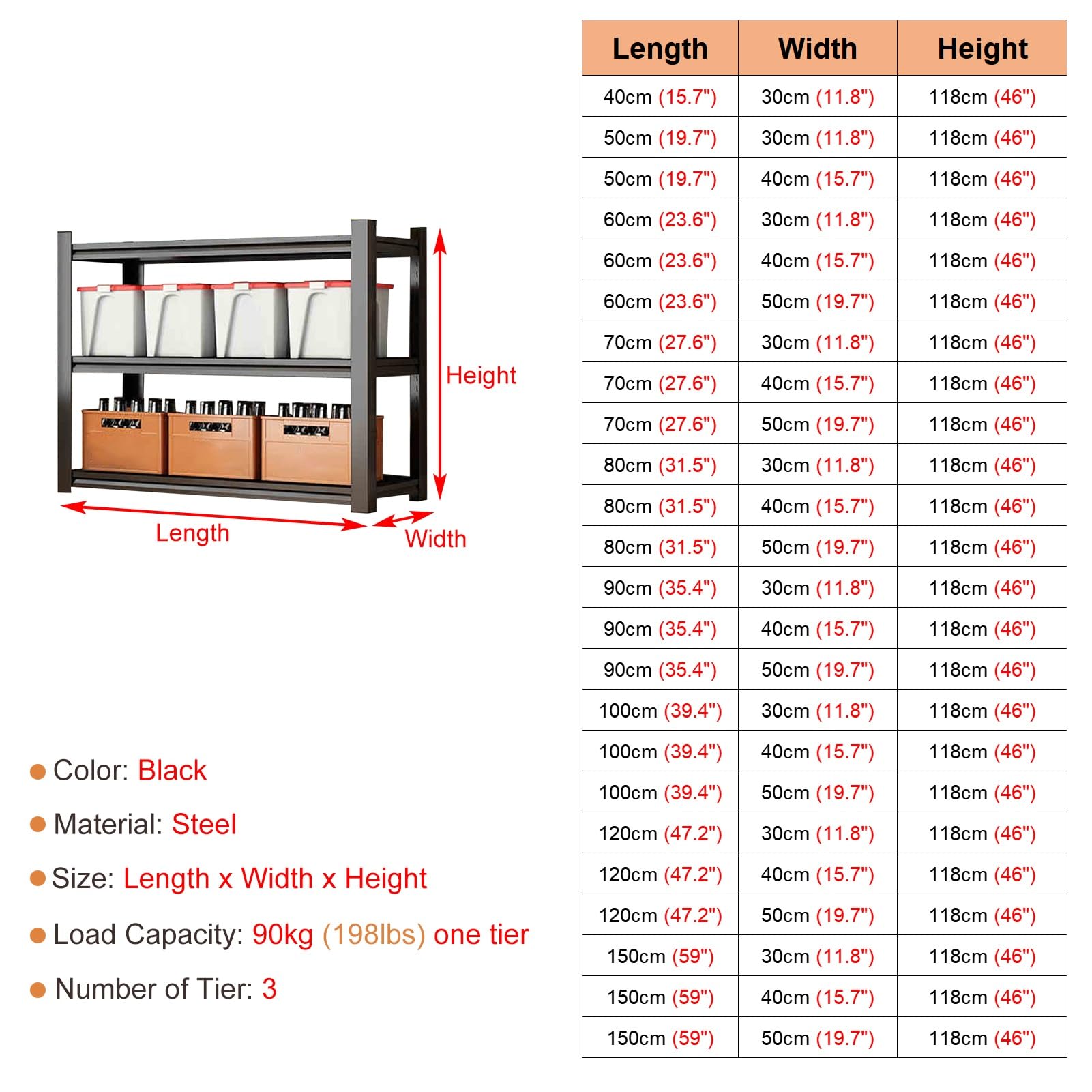 Scaffale resistente in acciaio a 3-6 ripiani, regolabile, per garage, ripostiglio, ripostiglio, cucina, lavanderia, 120 x 40 cm
