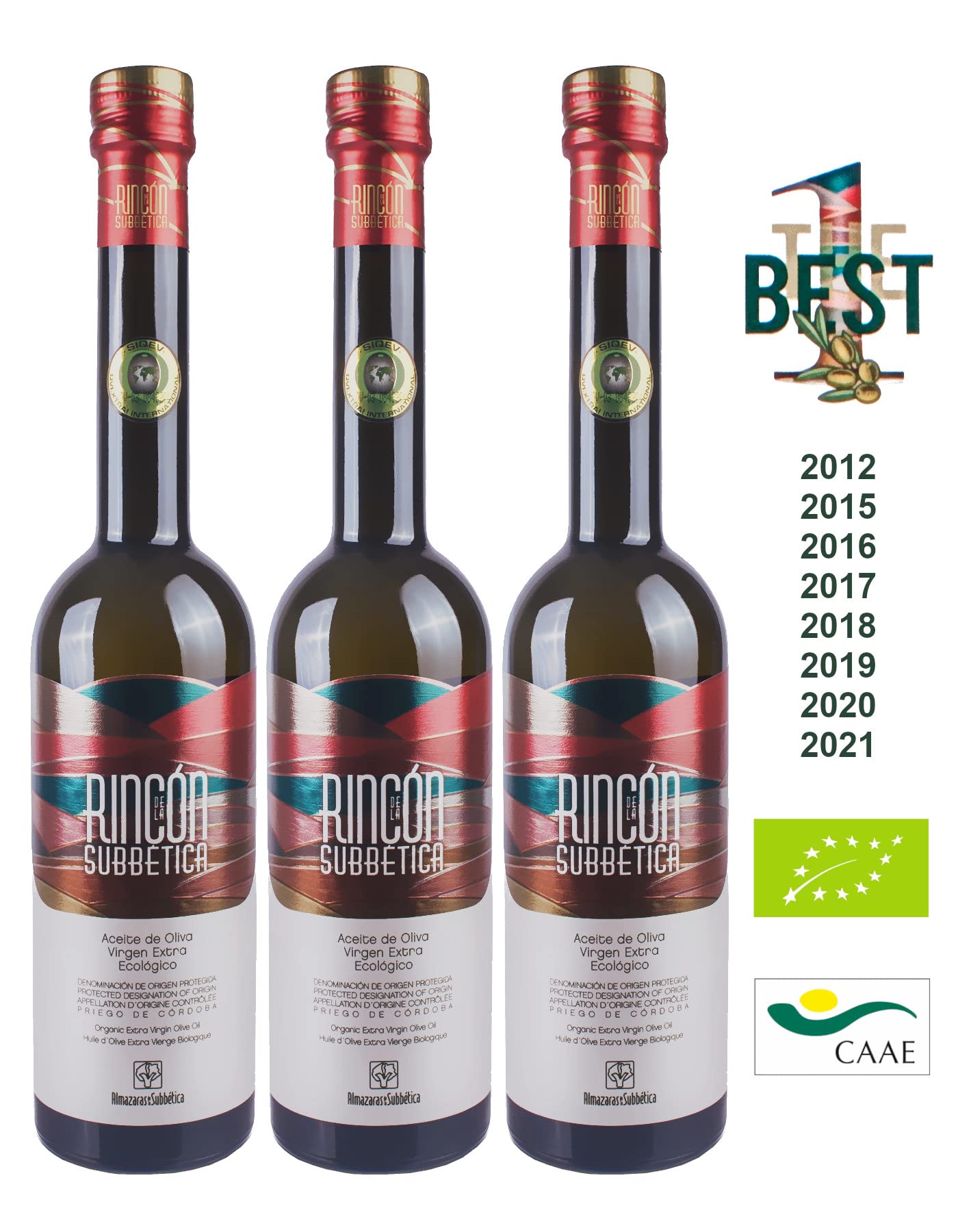 Rincon De La Subbetica Bio-Olivenöl AOC - Gewinner der Weltmeisterschaft 2019, 2020, 2021 WBOO (3 x 500ml)