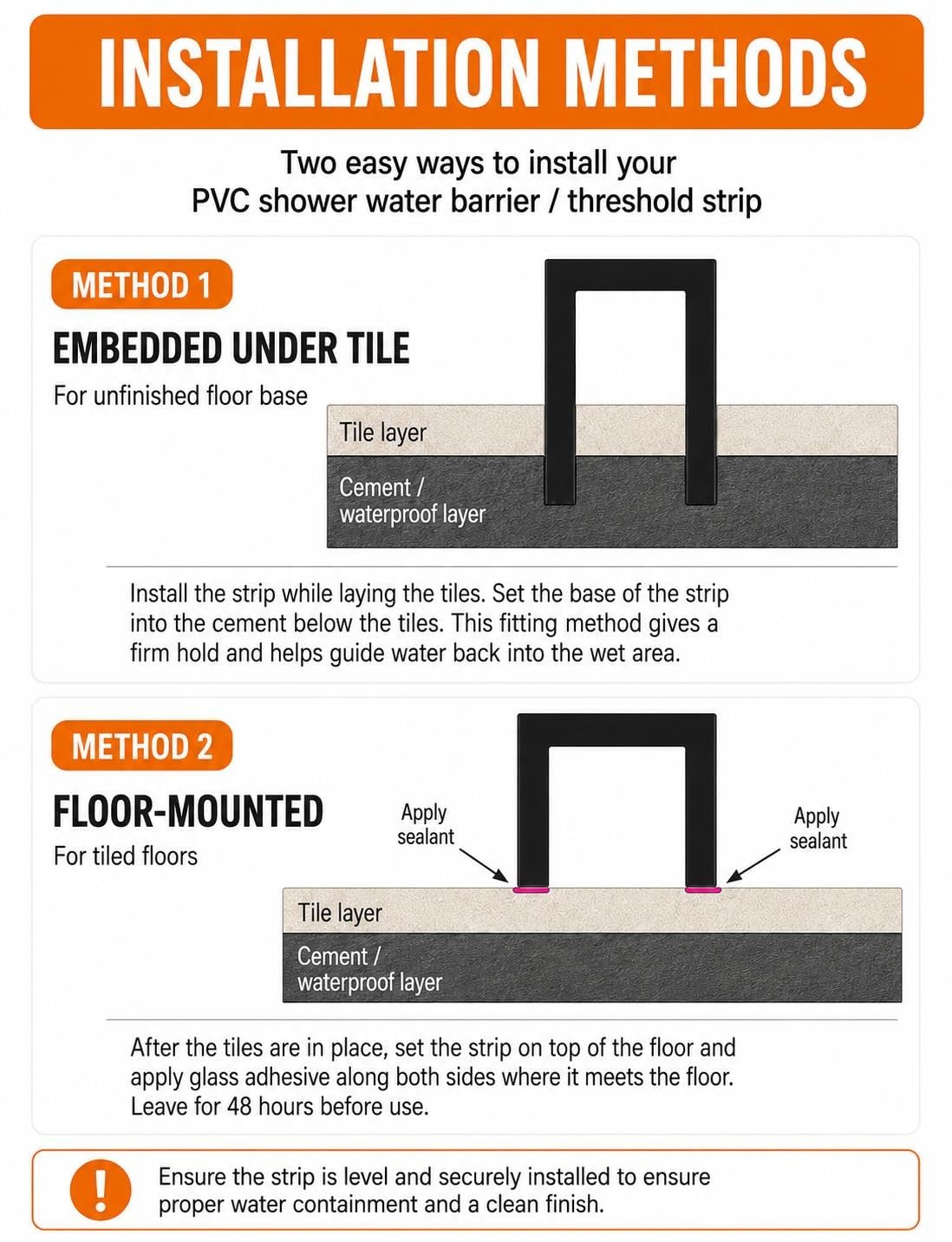 PVC Duschschwelle, Wasserbarriere für Bad, Dusche und Waschküche