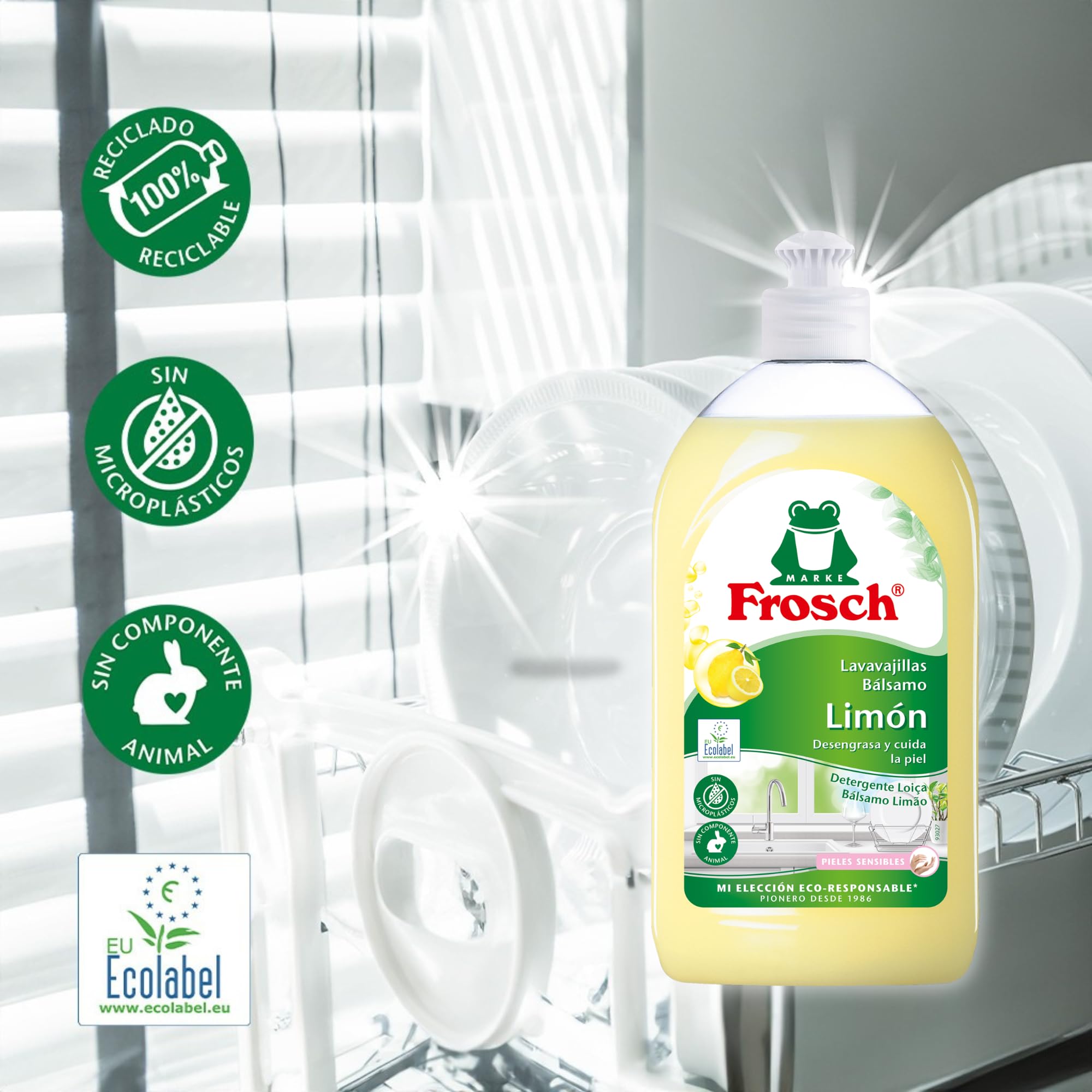 Frosch Lavavajillas a Mano Líquido Ecológico Limón 500ml PH neutro
