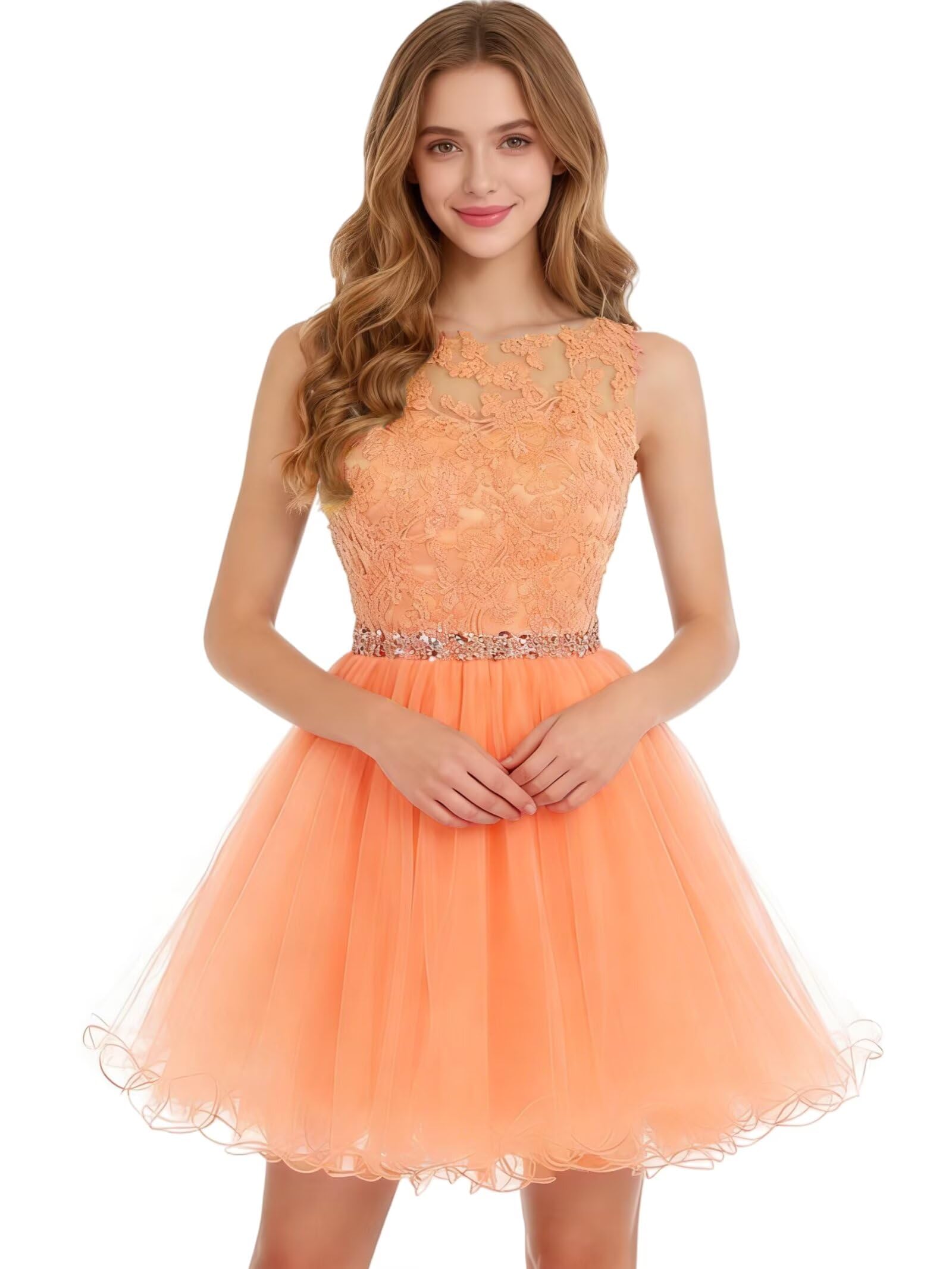 Dydsz Womens Scoop Appliques Homecoming Dress Short Cocktail Party Gown